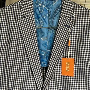 TALLIA, NWT, 44reg, FRESH PRESSED navy & white check blue Paisley lining blazer